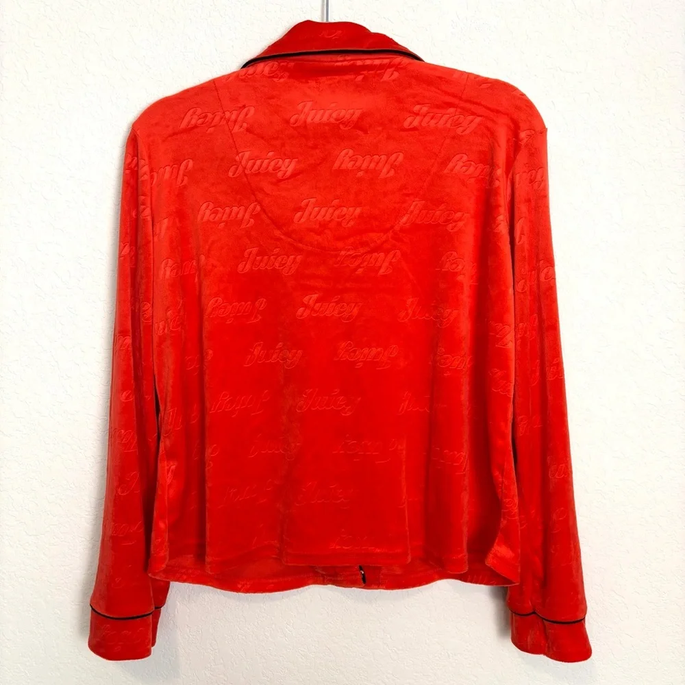 Juicy Couture Logo Embossed Vibrant Red Plush Velour Pajama Top Women’s Medium